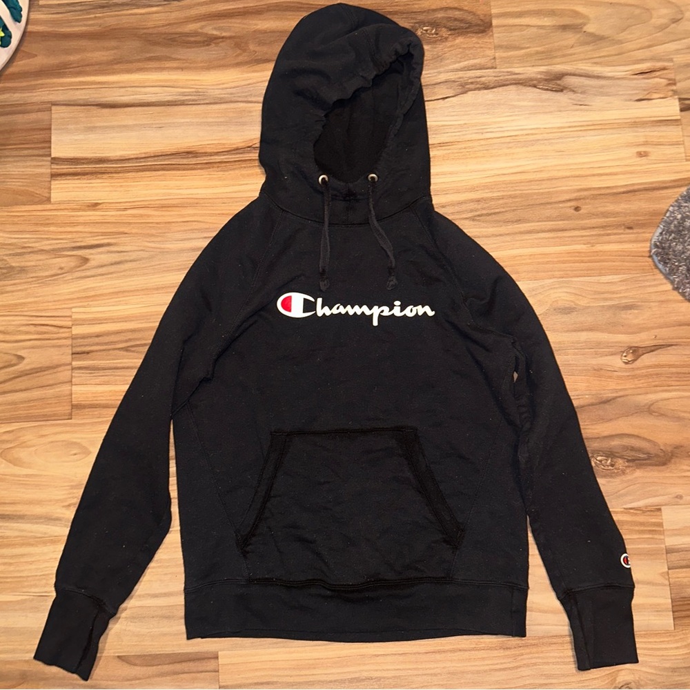 Black champion hoodie, Medium in size, barley wore.